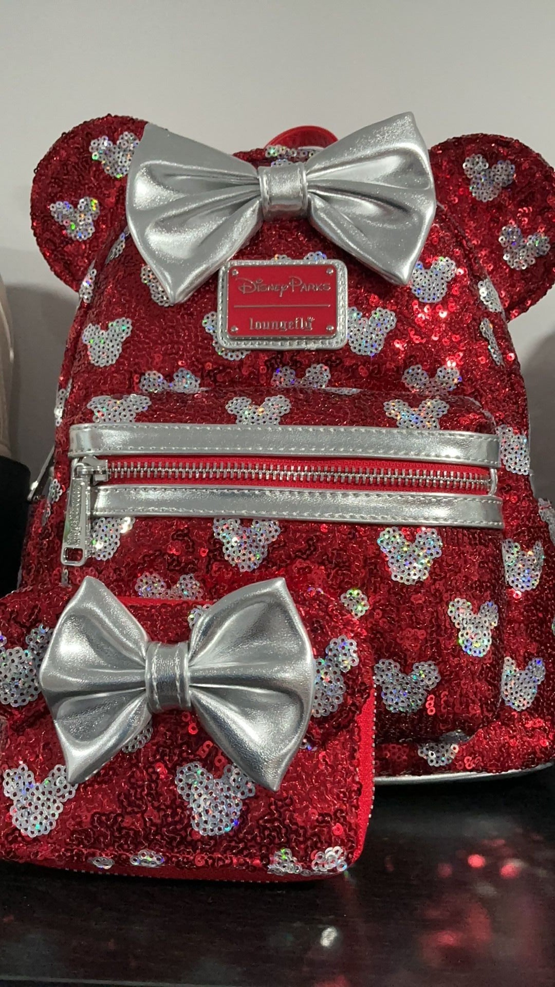 Disney Parks Minnie Mouse Sequined backpack and wallet NWT Loungefly Mini Backpack New With Tag