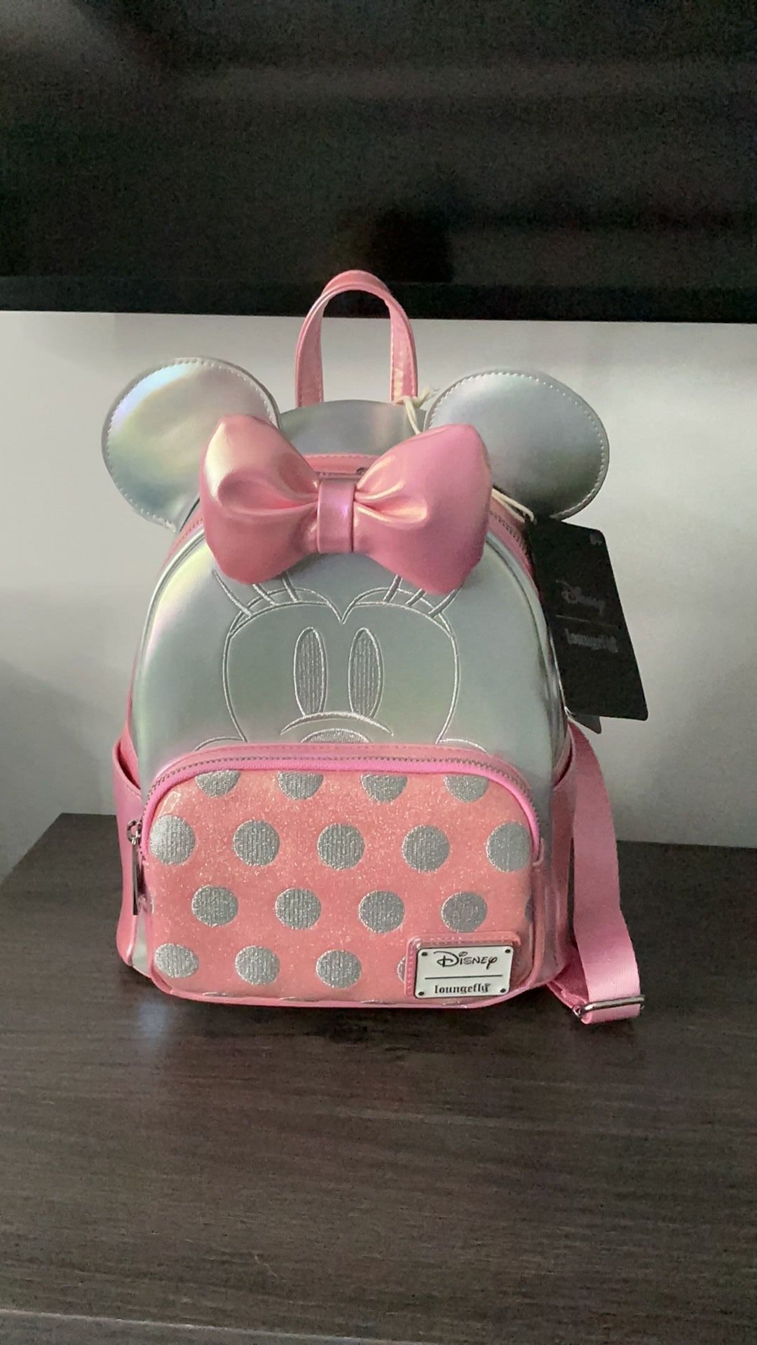 Loungefly NWT Silver And Pink Minnie Mouse Mini Backpack - Disney