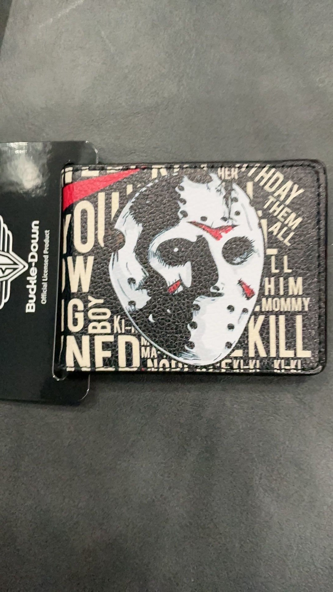 Friday the 13th Bi-Fold Wallet - Jason Mask4 And Title Logo With Quotes Typography Black