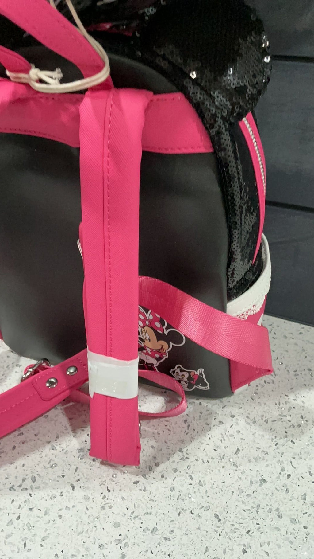 Loungefly Minnie Mouse Sequin Mini Backpack, Polka Dots, Cosplay, 8.5 X 11 X 4.5 Inches, Faux Leather, Black