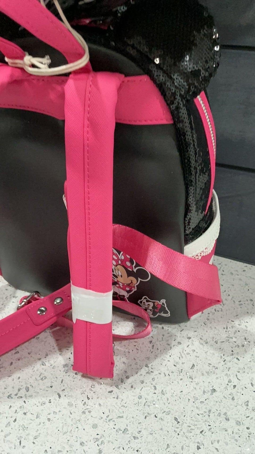 Loungefly Minnie Mouse Sequin Mini Backpack, Polka Dots, Cosplay, 8.5 X 11 X 4.5 Inches, Faux Leather, Black