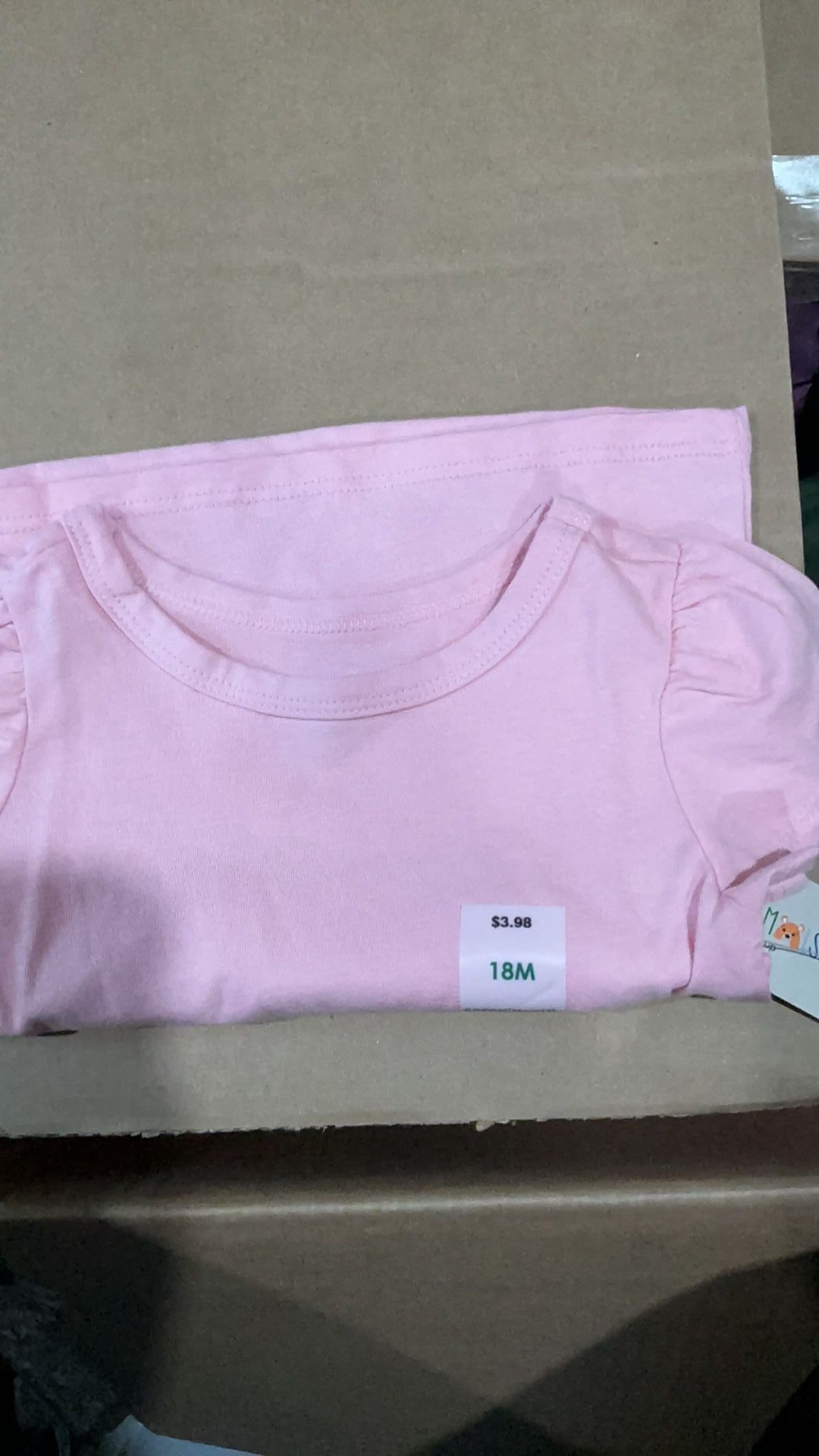 Girls pink ruffled sleeve tee shirt NWT size 18 M