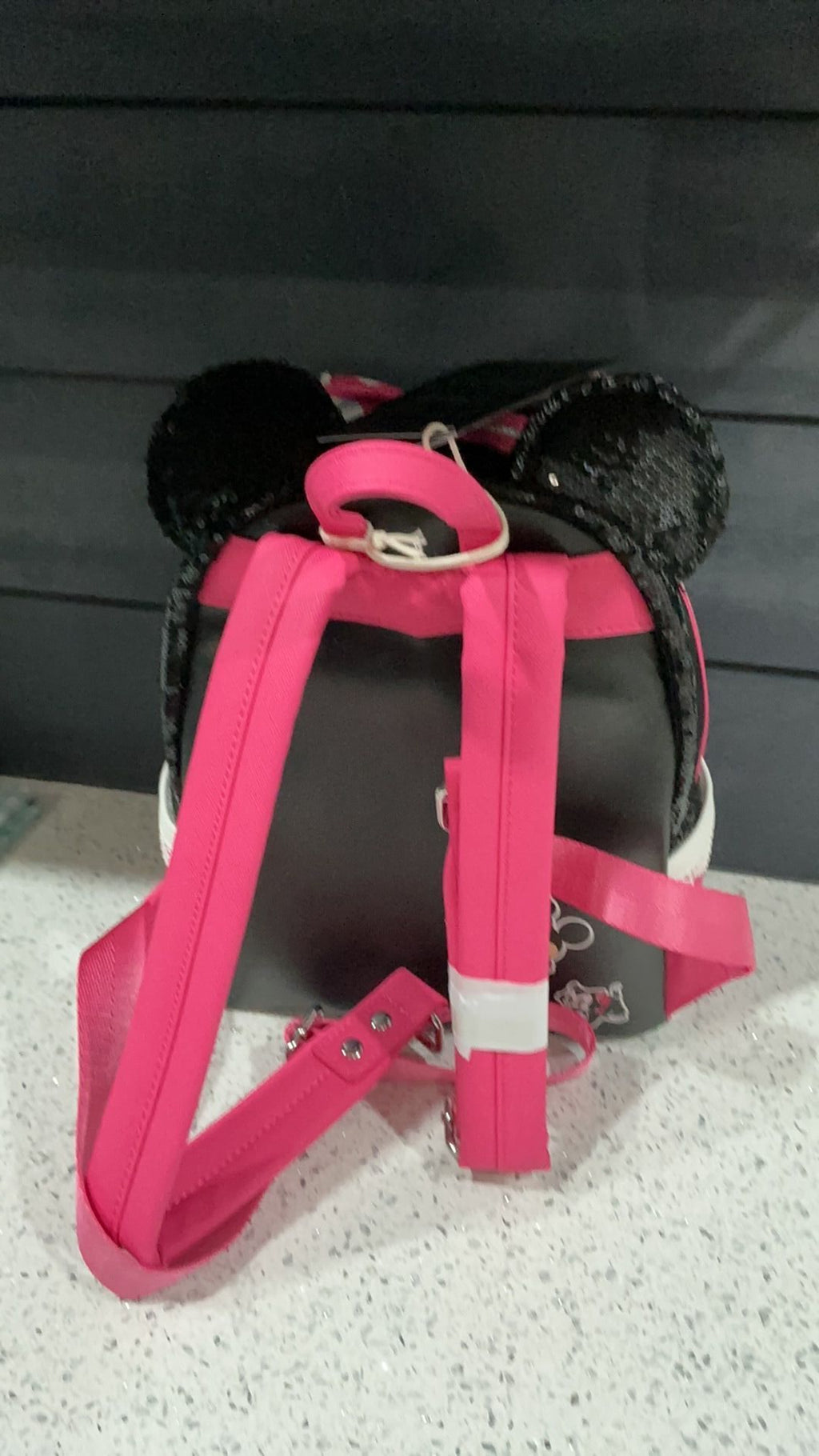 Loungefly Minnie Mouse Sequin Mini Backpack, Polka Dots, Cosplay, 8.5 X 11 X 4.5 Inches, Faux Leather, Black