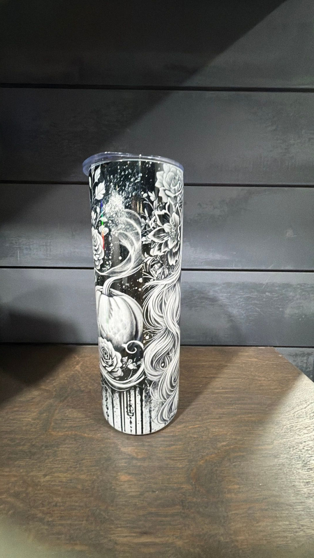 Black and white sugar skull tumbler