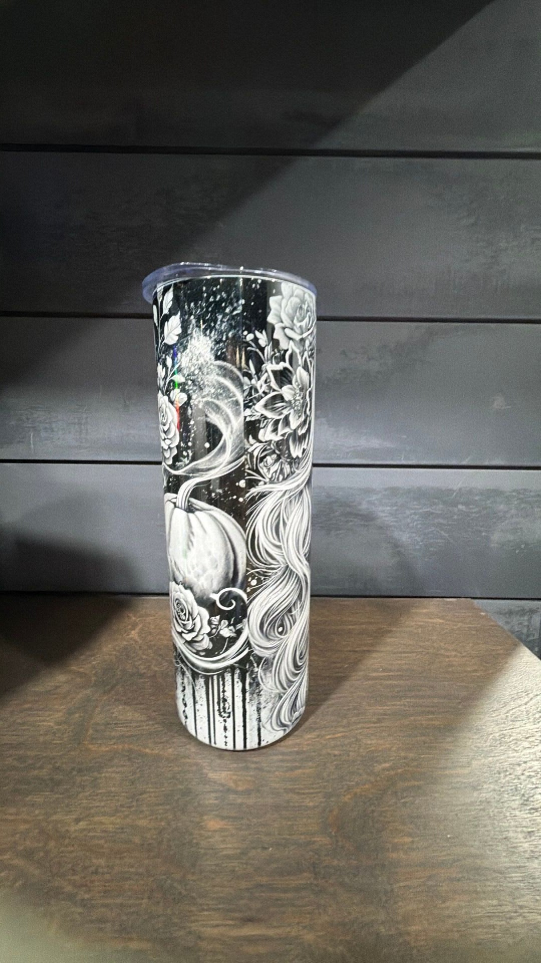 Black and white sugar skull tumbler