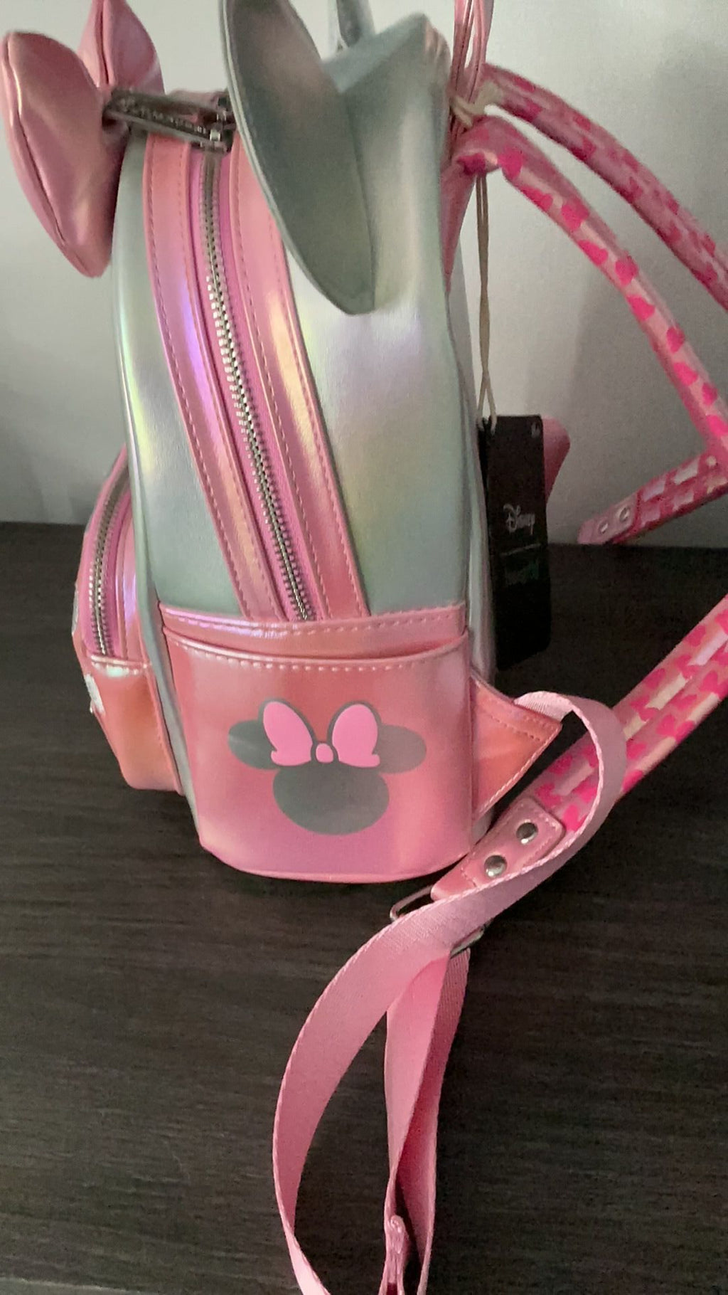 Loungefly NWT Silver And Pink Minnie Mouse Mini Backpack - Disney