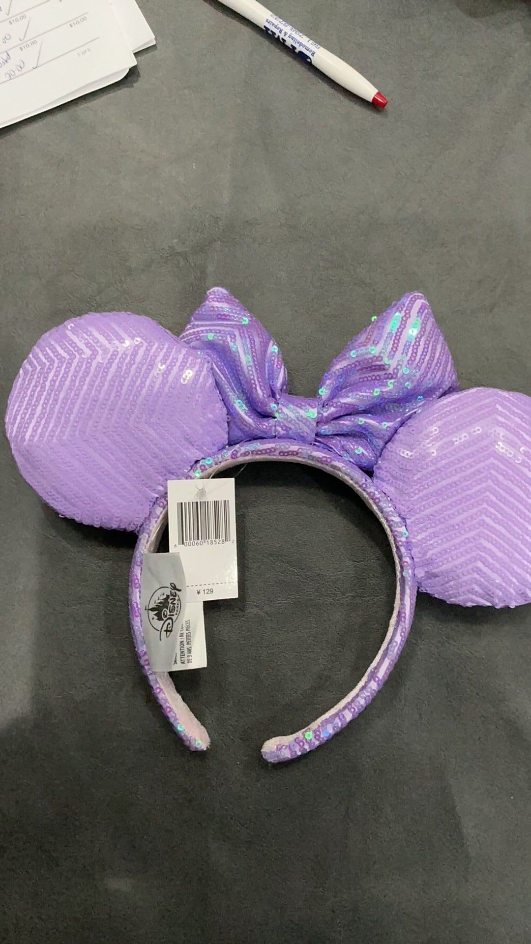 Lavender sequin Minnie Mouse ears