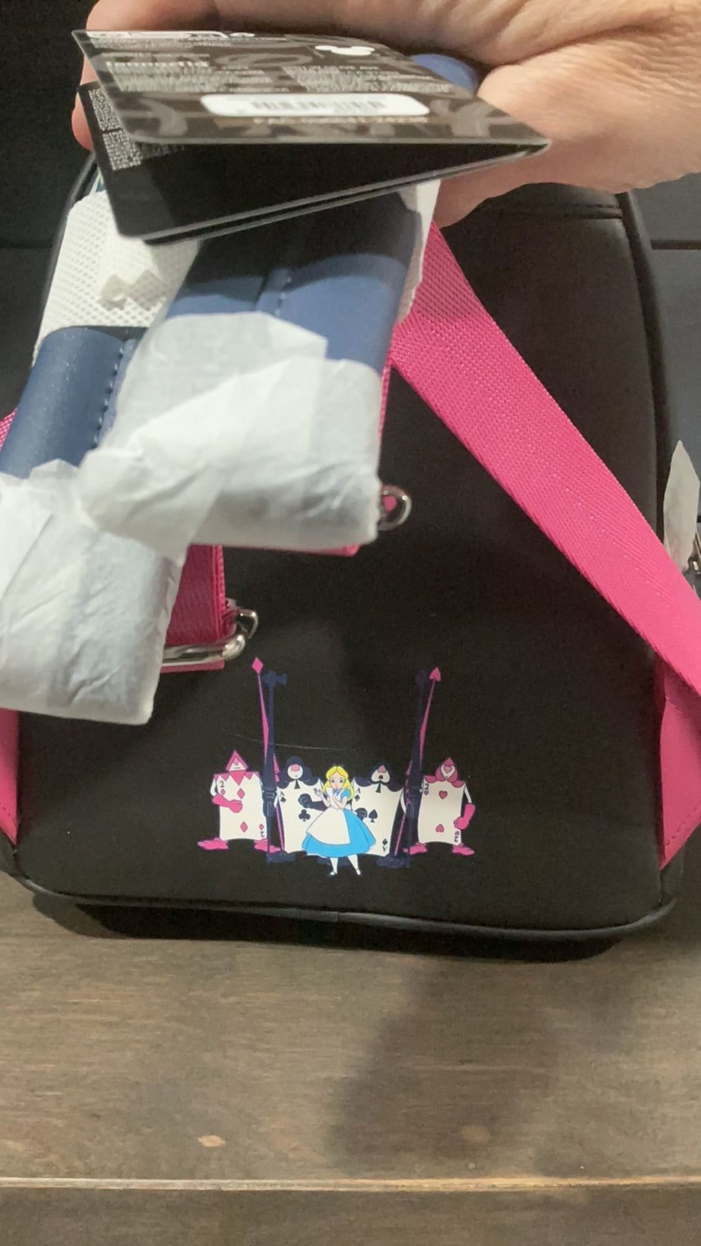 Alice playing cards backpack NWT