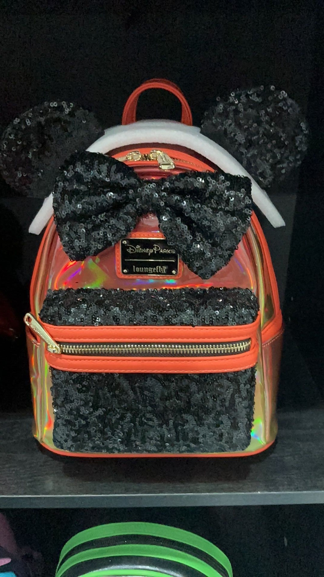 Disney Parks NWT Halloween Minnie Orange Vinyl Sequin Loungefly Mini Backpack New