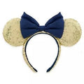 Disney Minnie Ears Headband - 50th Anniversary Gold Sequin With EARidescent Blue Bow