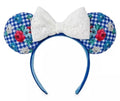 Disney Parks Gingham Checkered Floral Cottage Blue/white Minnie Ears Headband