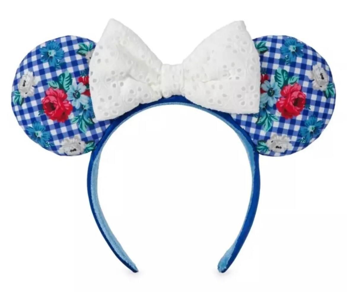 Disney Parks Gingham Checkered Floral Cottage Blue/white Minnie Ears Headband