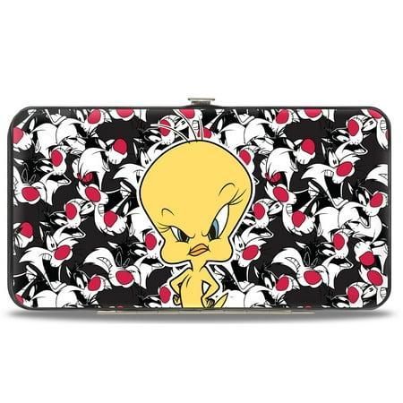Looney Tunes Wallet  Hinged  Tweety Sylvester the Cat Expressions Stacked Black White Red  Vegan Leather