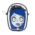 Buckle-Down Horror Movies Vegan Leather Crossbody Bag, Emily The Corpse Bride Face Applique Pale Blue