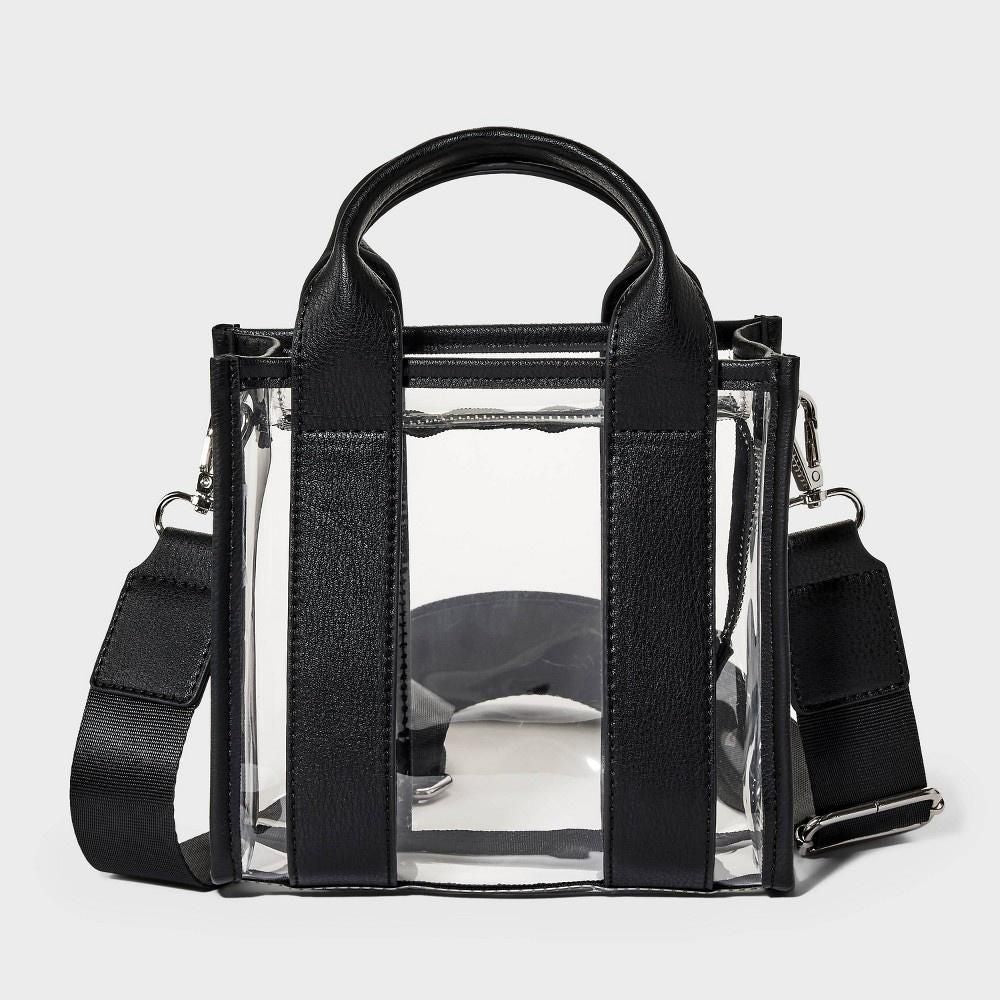 Mini Tote Crossbody Bag - Wild Fable™ Black/Clear: Structured Faux Leather Handbag, Adjustable Strap
