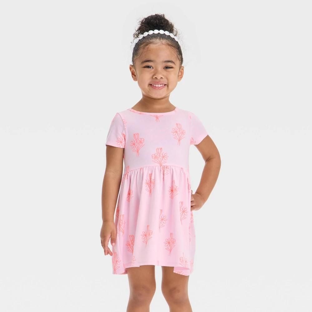 Toddler Girls' Floral Short Sleeve Dress - Cat & Jack™ Pink 18M