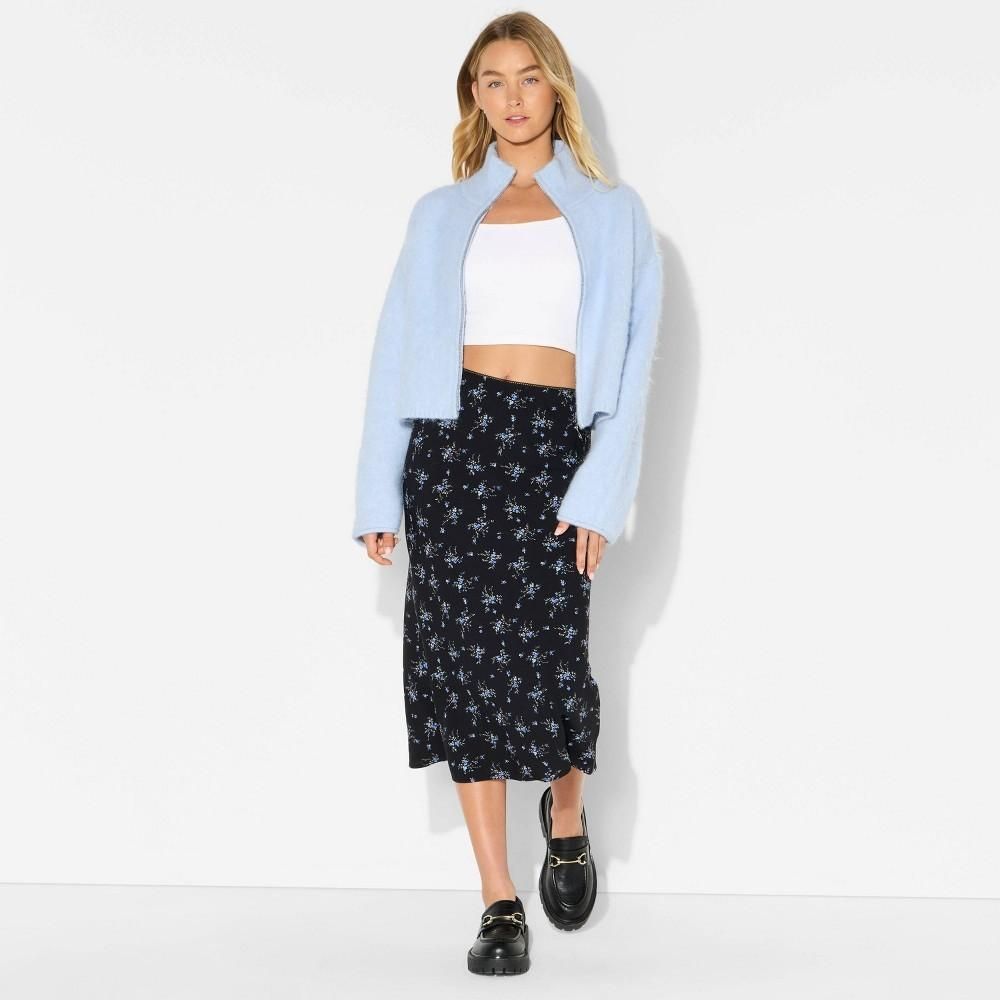Women's Full Zip Mock Turtleneck Cardigan - Wild Fable™ Light Blue M