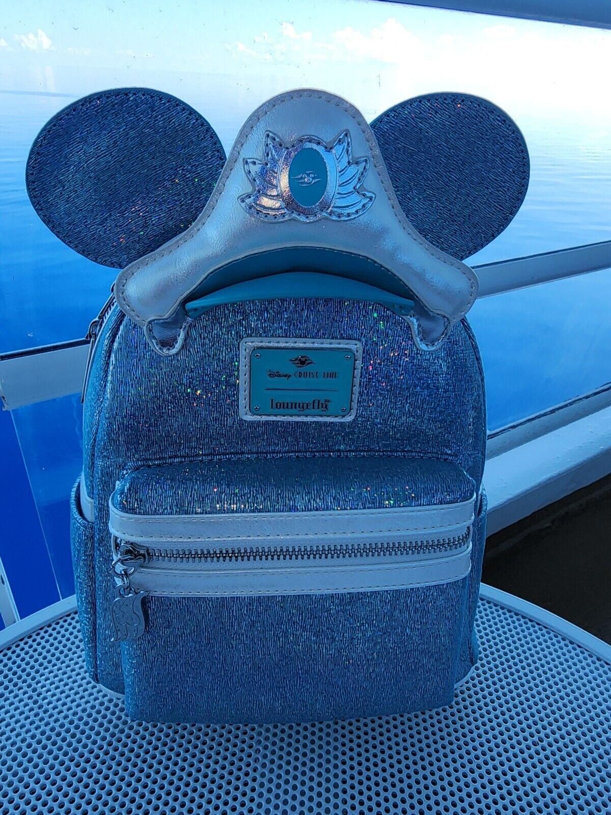 Disney Cruise Line DCL 25th Silver Anniversary Loungefly Backpack Aqua Glitter