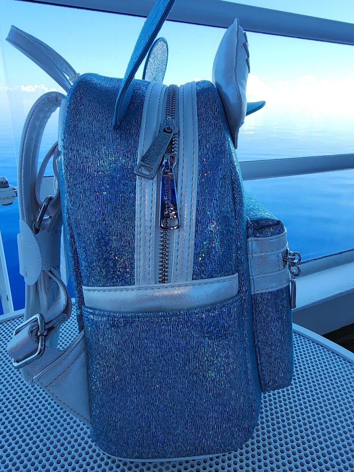Disney Cruise Line DCL 25th Silver Anniversary Loungefly Backpack Aqua Glitter