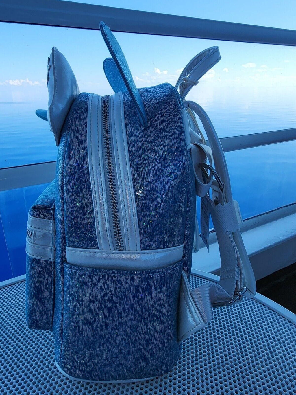 Disney Cruise Line DCL 25th Silver Anniversary Loungefly Backpack Aqua Glitter