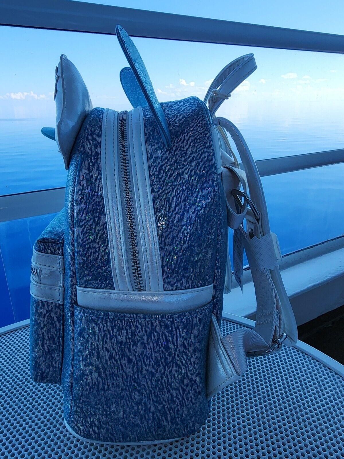 Disney Cruise Line DCL 25th Silver Anniversary Loungefly Backpack Aqua Glitter
