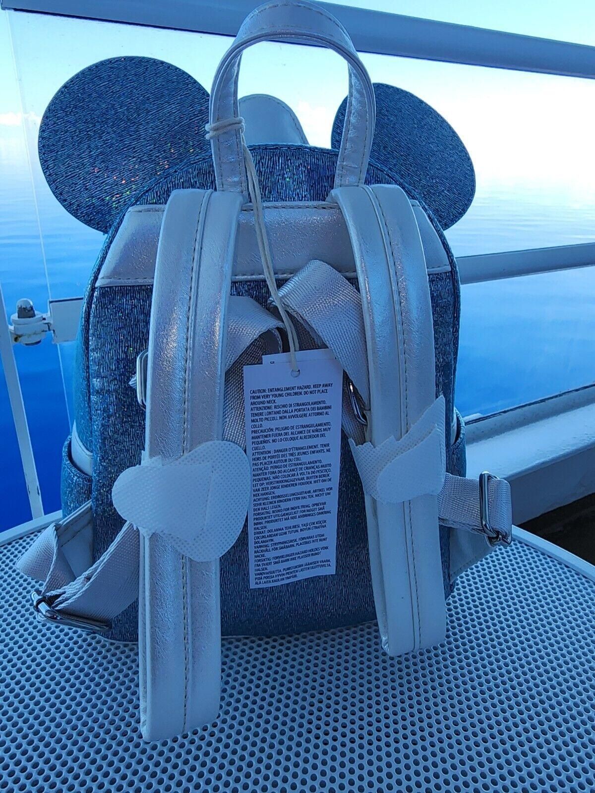 Disney Cruise Line DCL 25th Silver Anniversary Loungefly Backpack Aqua Glitter