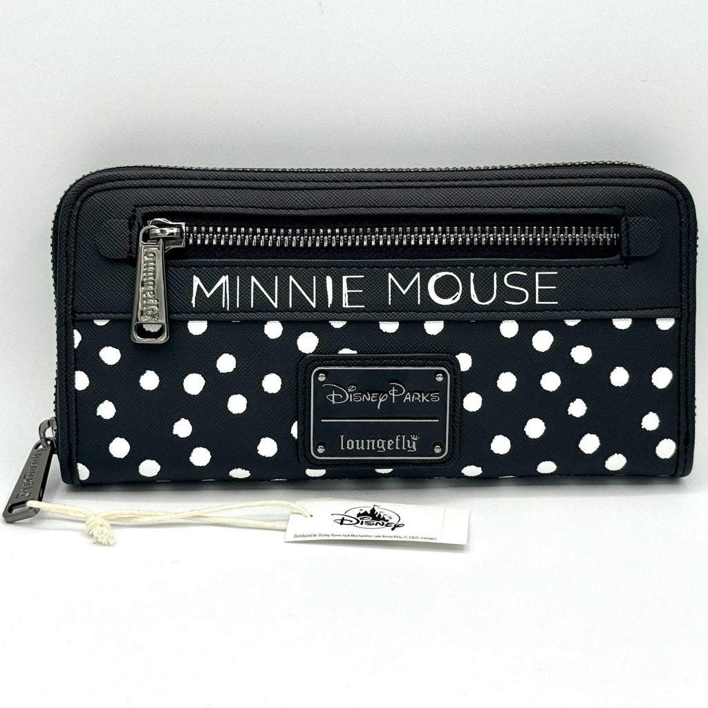 Loungefly NWT Disney Parks Minnie Mouse White Polka Dot Red Bow Zip Around Wallet