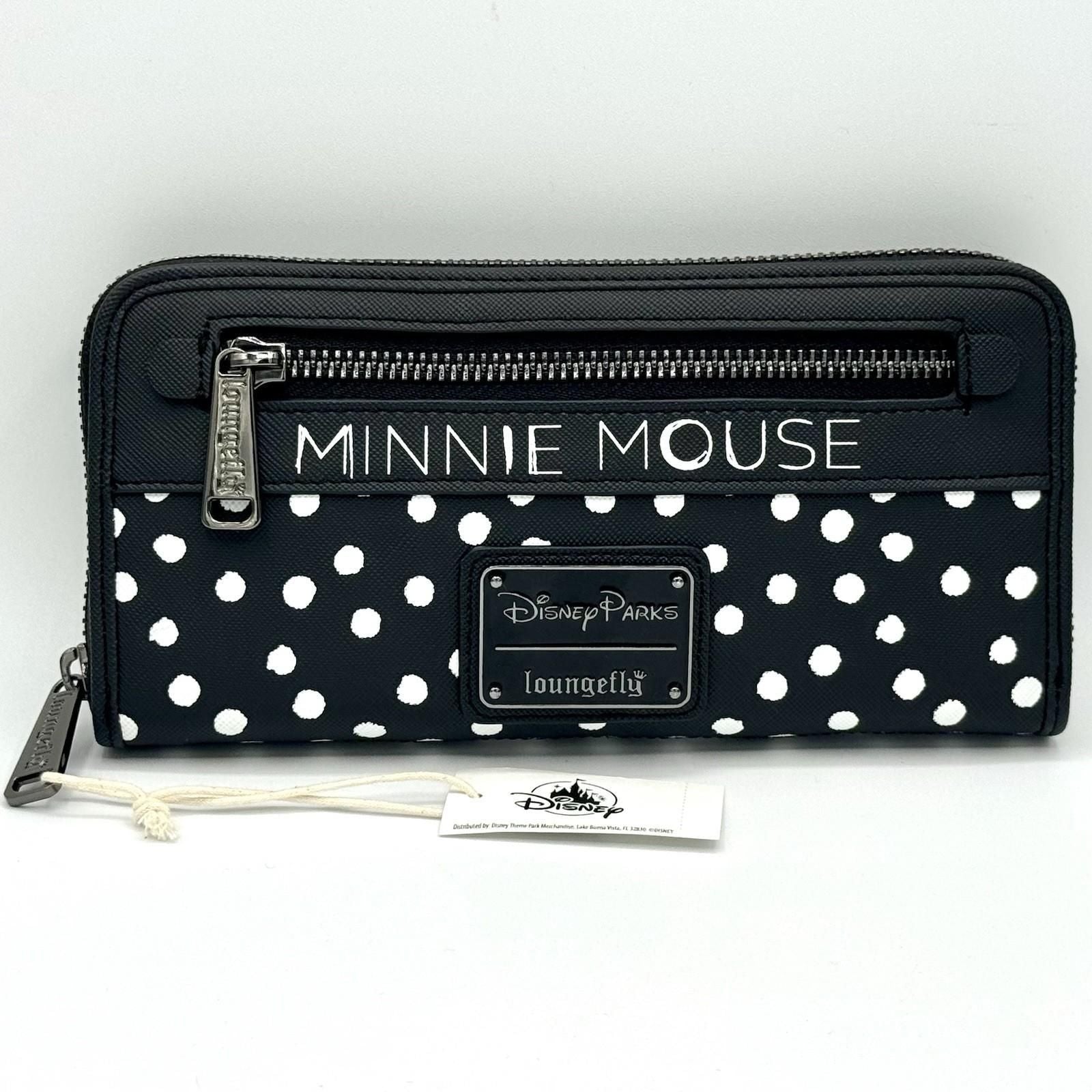 Loungefly NWT Disney Parks Minnie Mouse White Polka Dot Red Bow Zip Around Wallet