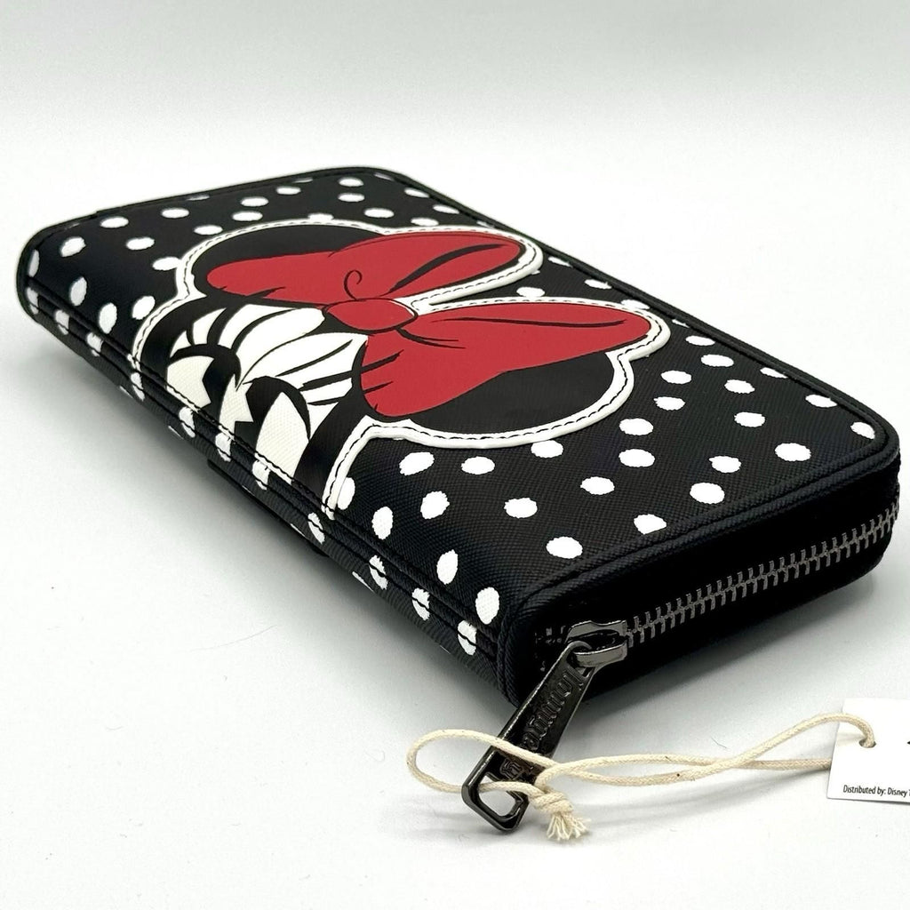 Loungefly NWT Disney Parks Minnie Mouse White Polka Dot Red Bow Zip Around Wallet