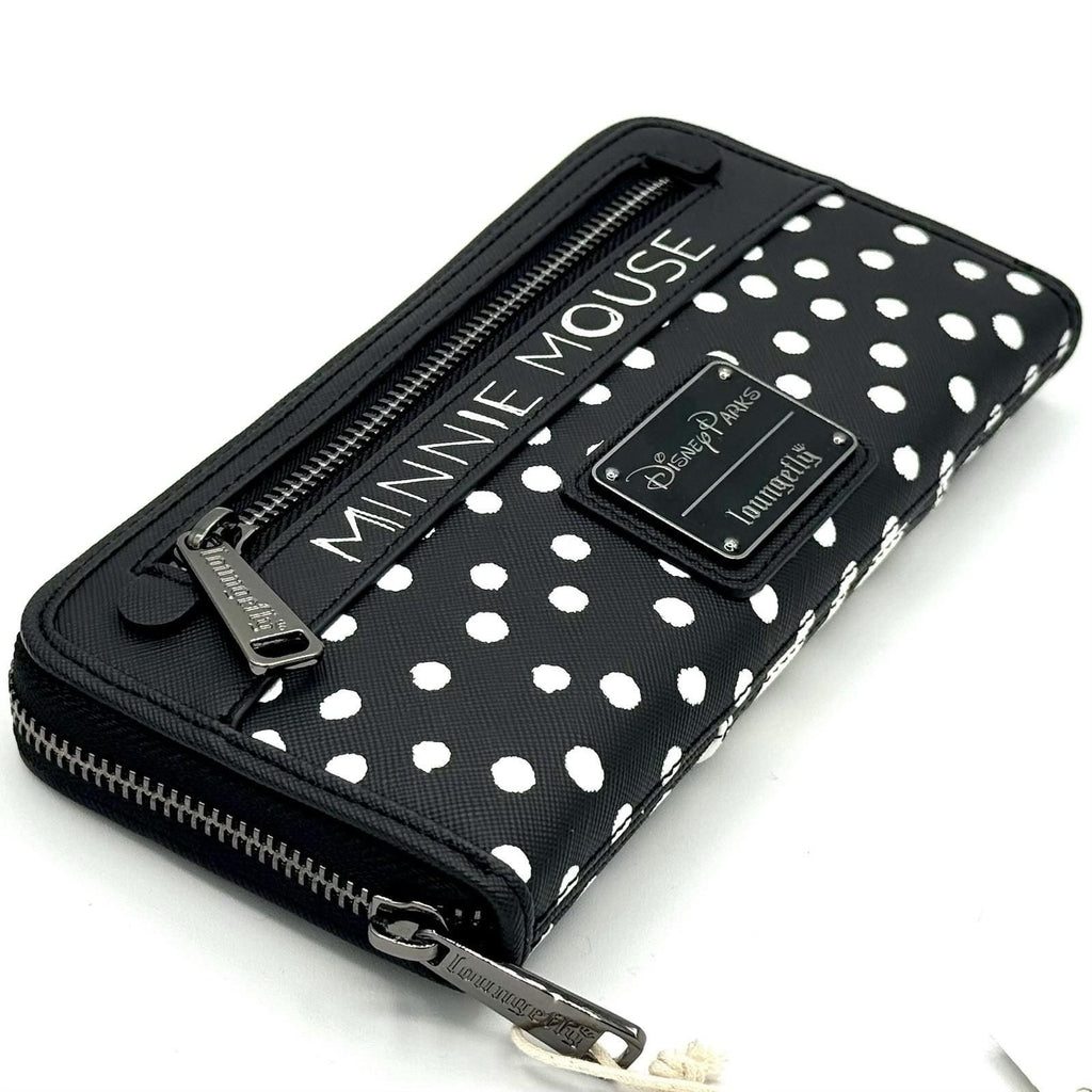 Loungefly NWT Disney Parks Minnie Mouse White Polka Dot Red Bow Zip Around Wallet
