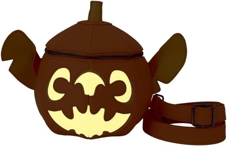 Loungefly Disney Stitch Pumpkin Head Figural Glow Crossbody Bag Multi