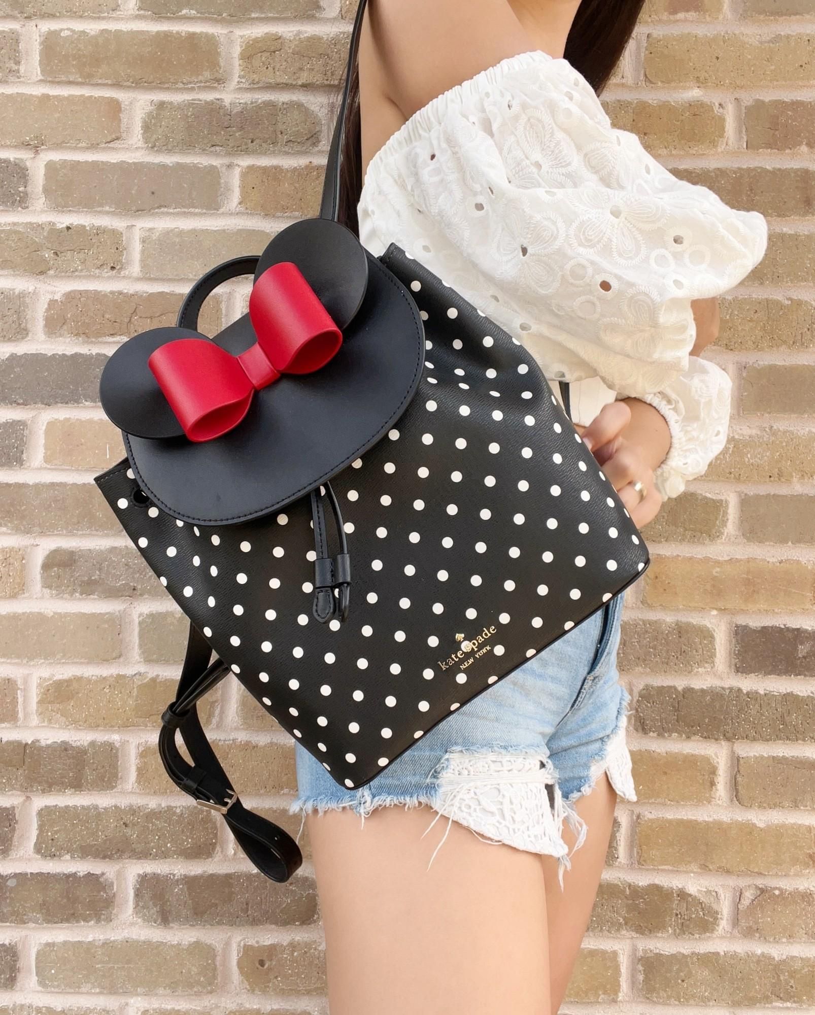 Disney X Kate Spade New York Minnie Mouse Drawstring Flap Backpack Black Dot Bow