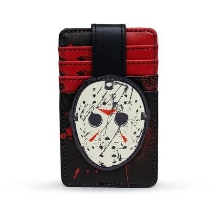 Warner Bros. Horror Movies Wallet  Character Wallet ID Card Holder  Friday the 13th Jason Hockey Mask Black Red  Vegan Leather