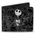 Buckle-Down Disney Wallet Bifold The Nightmare Before Christmas Character Doodles Black White Vegan Leather