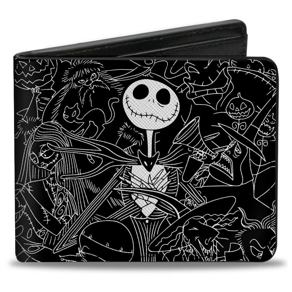 Buckle-Down Disney Wallet Bifold The Nightmare Before Christmas Character Doodles Black White Vegan Leather