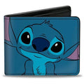 Disney Lilo and Stitch Bifold Wallet by Vegan Leather  Stitch Smiling Pose  Blue