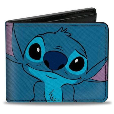 Disney Lilo and Stitch Bifold Wallet by Vegan Leather  Stitch Smiling Pose  Blue