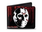 Warner Bros. Horror Movies Wallet  Bifold  Jason Voorhees Mask Friday the 13th Splatter Black Red White  Vegan Leather