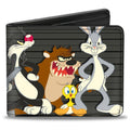 Looney Tunes Wallet  Bifold  Looney Tunes Character Group Lineup Gray Black  Vegan Leather