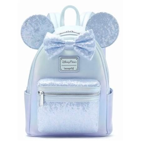 Disney Parks Loungefly Minnie Mouse Light Blue Sequined Mini Backpack New W Tag